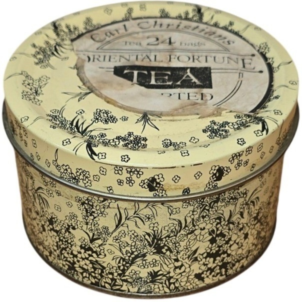 Carl Christians Oriental Fortune Imported Tea Tin from Brazil - Tin Only Vtg 5"